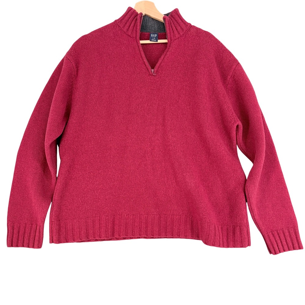 GAP Womens Large Burgundy 100% Lambswool Quarter Zip Mock Neck Sweater